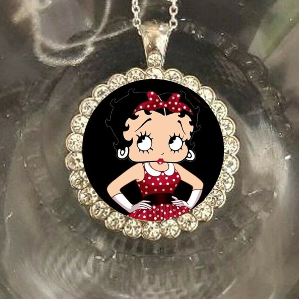 Betty Boop  cartoon beautiful 925 Silver Necklace with Rhinestones
